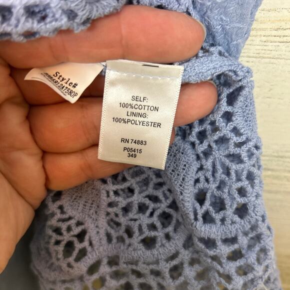 Adiva womens plus 1X light blue boho crochet 3/4 sleeve blouse top new - Picture 5 of 5